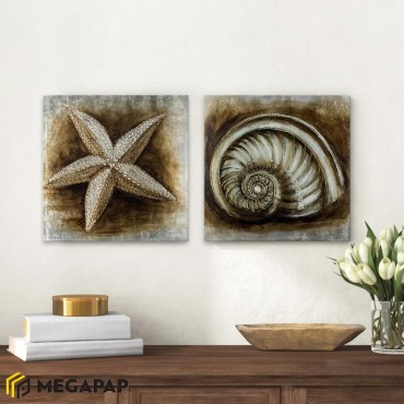 Πίνακες σε καμβά "Starfish - Shell" Megapap 2 τμχ. ψηφιακής εκτύπωσης 103x50x3εκ.