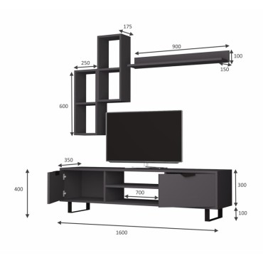 Σύνθεση τηλεόρασης Lonsa Megapap χρώμα γκρι 160x35x40cm 1 τεμ.