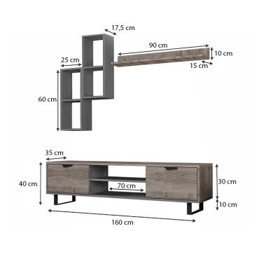 Σύνθεση τηλεόρασης Lonsa Megapap χρώμα γκρι 160x35x40cm 1 τεμ.