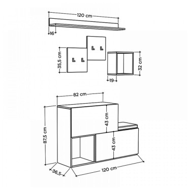 Έπιπλο εισόδου - παπουτσοθήκη Holdon Megapap sapphire oak/ανθρακί 120x36,5x87,5cm 1 τεμ.