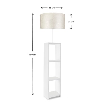 Φωτιστικό δαπέδου Launo Megapap υφασμάτινο Pvc/MDF χρώμα λευκό - γκρι 38x38x150εκ.