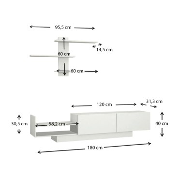 Σύνθεση τηλεόρασης Egemen Megapap χρώμα λευκό 180x32x40cm 1 τεμ.