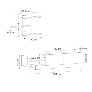 Σύνθεση τηλεόρασης Egemen Megapap χρώμα λευκό 180x32x40cm 1 τεμ.