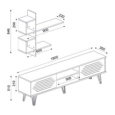 Σύνθεση τηλεόρασης Salerno Megapap χρώμα sapphire oak 180x35x51cm 1 τεμ.