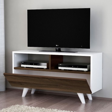 Έπιπλο τηλεόρασης Novela Megapap από μελαμίνη χρώμα λευκό - καρυδί 90x29,5x50cm 1 τεμ.