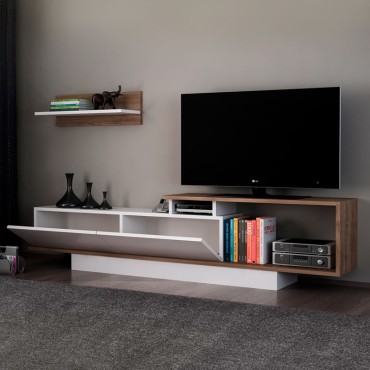 Έπιπλο τηλεόρασης Novara Megapap χρώμα λευκό - καρυδί 180x29,6x45cm 1 τεμ.