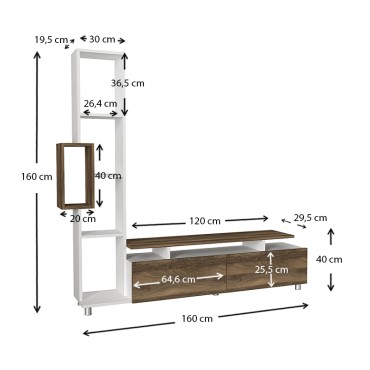 Σύνθεση τηλεόρασης Tulip Megapap χρώμα λευκό - καρυδί 160x29,5x160cm 1 τεμ.