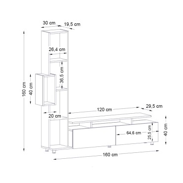 Σύνθεση τηλεόρασης Tulip Megapap χρώμα λευκό 160x29,5x160cm 1 τεμ.