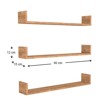 Ραφιέρα τοίχου Tyrion Megapap 3 τεμ. από μελαμίνη χρώμα pine oak 90x15x12cm