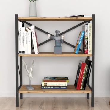 Βιβλιοθήκη Jocasta Megapap μεταλλική - μελαμίνης χρώμα pine oak 66x34x85cm 1 τεμ.