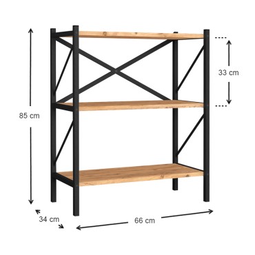Βιβλιοθήκη Jocasta Megapap μεταλλική - μελαμίνης χρώμα pine oak 66x34x85cm 1 τεμ.