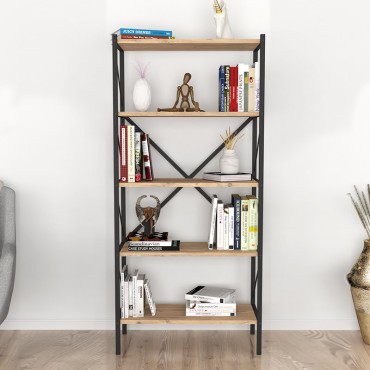 Βιβλιοθήκη Jocasta Megapap μεταλλική - μελαμίνης χρώμα pine oak 66x34x160cm 1 τεμ.