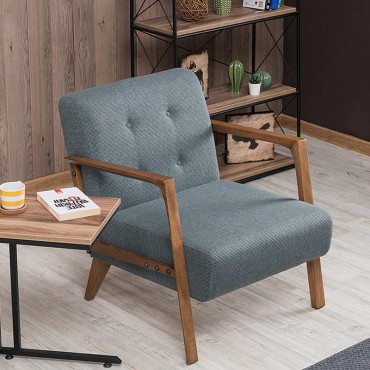 Πολυθρόνα Kemer Megapap υφασμάτινη χρώμα μπλε - καφέ 67x76x78cm 1 τεμ.