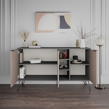 Μπουφές Clara Megapap χρώμα ανθρακί - ανοιχτή μόκα 142x35,6x83cm 1 τεμ.