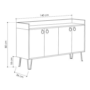 Μπουφές Dea Megapap χρώμα φυσικό οξιάς - ανθρακί 140x36x80cm 1 τεμ.