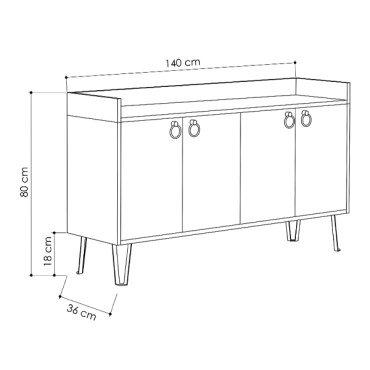 Μπουφές Dea Megapap χρώμα sapphire oak - ανθρακί 140x36x80cm 1 τεμ.