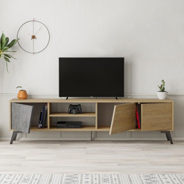 Έπιπλο τηλεόρασης Fiona Megapap χρώμα sapphire oak - γκρι ρετρό 180x35,6x48cm 1 τεμ.