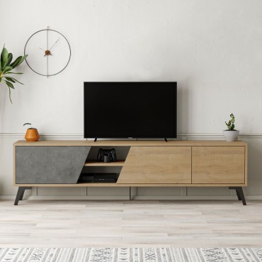 Έπιπλο τηλεόρασης Fiona Megapap χρώμα sapphire oak - γκρι ρετρό 180x35,6x48cm 1 τεμ.