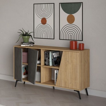 Μπουφές Fiona Megapap χρώμα φυσικό οξιάς - γκρι ρετρό 150x35,6x82cm 1 τεμ.