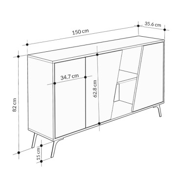 Μπουφές Fiona Megapap χρώμα φυσικό οξιάς - γκρι ρετρό 150x35,6x82cm 1 τεμ.
