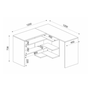 Γραφείο εργασίας Stylo Megapap χρώμα sapphire oak -  ανθρακί 120x120x73,8cm 1 τεμ.