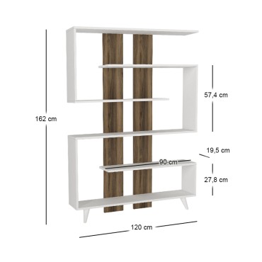Βιβλιοθήκη Rain Megapap χρώμα λευκό - καρυδί 120x19,5x162cm 1 τεμ.