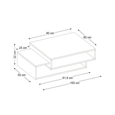 Τραπεζάκι σαλονιού Tab Megapap χρώμα λευκό - cordoba 105x60x32cm 1 τεμ.