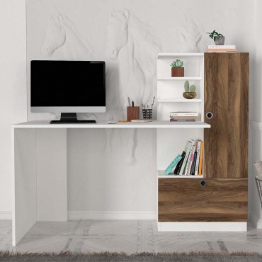 Γραφείο εργασίας Merino Megapap χρώμα λευκό - καρυδί 149,5x61,8x120cm 1 τεμ.