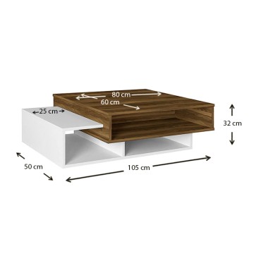 Τραπεζάκι σαλονιού Tab Megapap χρώμα λευκό - καρυδί 105x60x32cm 1 τεμ.