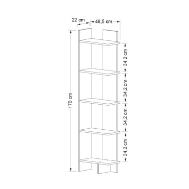 Βιβλιοθήκη Perla Megapap χρώμα λευκό 48x22x170cm 1 τεμ.