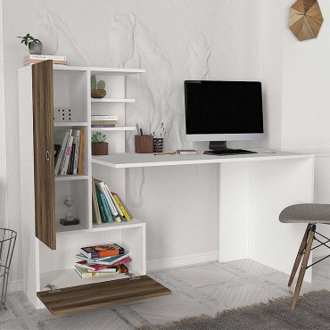 Γραφείο εργασίας Domingo Megapap χρώμα λευκό - καρυδί 149,5x60x120cm 1 τεμ.