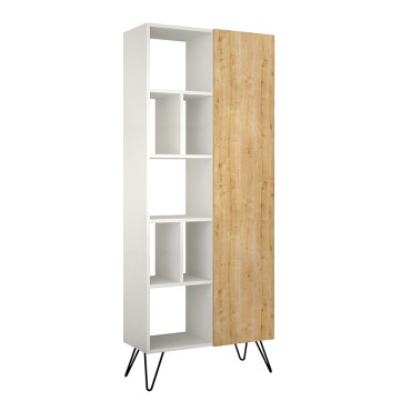 Βιβλιοθήκη Jedda Megapap χρώμα λευκό - φυσικό οξιάς 80,6x29,6x191cm 1 τεμ.