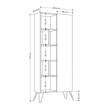 Βιβλιοθήκη Jedda Megapap χρώμα λευκό - φυσικό οξιάς 80,6x29,6x191cm 1 τεμ.