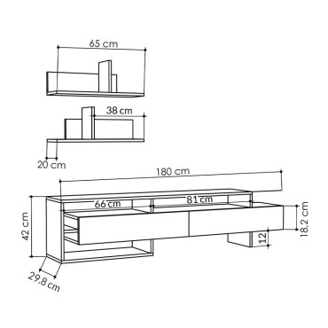 Έπιπλο τηλεόρασης Gara Megapap χρώμα ανθρακί 180x29,8x42cm 1 τεμ.