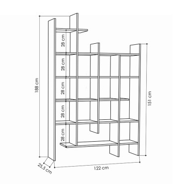 Βιβλιοθήκη Manco Megapap χρώμα λευκό 122x25,5x188cm 1 τεμ.