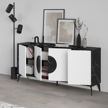 Μπουφές Gora Megapap χρώμα μαύρο εφέ μαρμάρου - λευκό 180x35,6x82cm 1 τεμ.