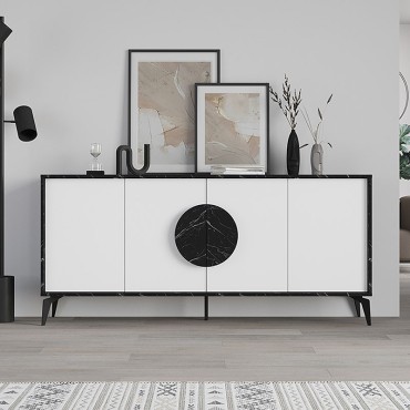 Μπουφές Gora Megapap χρώμα μαύρο εφέ μαρμάρου - λευκό 180x35,6x82cm 1 τεμ.