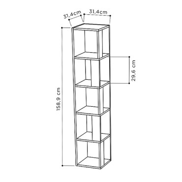 Βιβλιοθήκη γωνιακή Piano Megapap χρώμα γκρι ρετρό 31,4x31,4x158,9cm 1 τεμ.