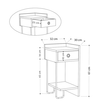 Κομοδίνο Sirius Megapap δεξί χρώμα φυσικό οξιάς 32x30x61cm 1 τεμ.
