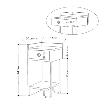 Κομοδίνο Sirius Megapap αριστερό χρώμα φυσικό οξιάς 32x30x61cm 1 τεμ.