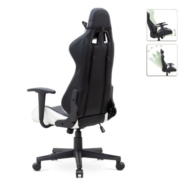 Καρέκλα γραφείου Gaming Alonso Megapap από τεχνόδερμα χρώμα λευκό - μαύρο 67x70x125/135cm 1 τεμ.