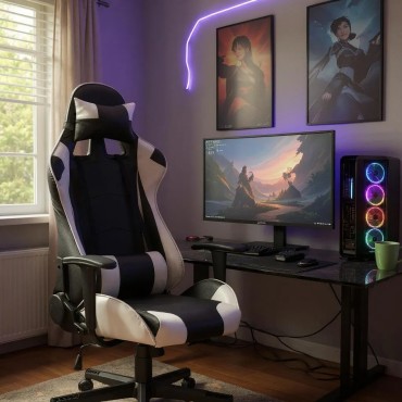 Καρέκλα γραφείου Gaming Alonso Megapap από τεχνόδερμα χρώμα λευκό - μαύρο 67x70x125/135cm 1 τεμ.