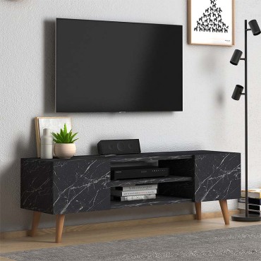 Έπιπλο τηλεόρασης Etna Megapap από μελαμίνη χρώμα μαύρο εφέ μαρμάρου 120x30x40cm 1 τεμ.