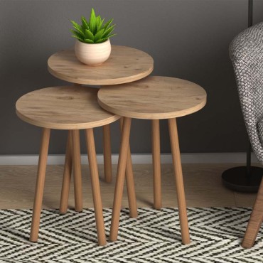 Βοηθητικά τραπεζάκια Roma Megapap από μελαμίνη χρώμα pine oak - 33x33x46cm 3 τεμ.