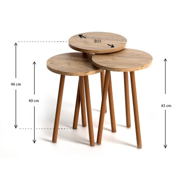 Βοηθητικά τραπεζάκια Roma Megapap από μελαμίνη χρώμα pine oak - 33x33x46cm 3 τεμ.