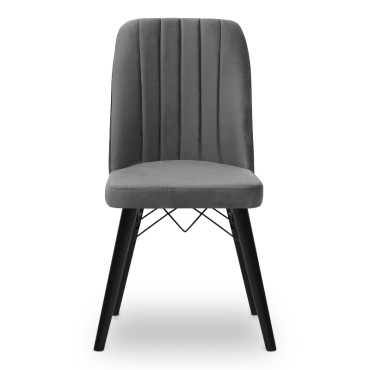 Καρέκλα τραπεζαρίας Carla Megapap από βελούδο χρώμα γκρι - μαύρο πόδι 45x46x90cm 1 τεμ.