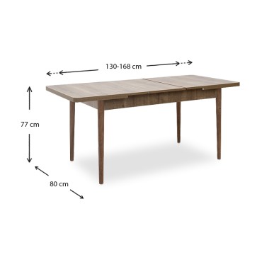 Τραπέζι Bruno Megapap επεκτεινόμενο από MDF/ ξύλο χρώμα ανοιχτό καρυδί 130/168x80x77cm 1 τεμ.