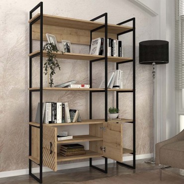 Βιβλιοθήκη Eduardo Megapap μεταλλική - μελαμίνης χρώμα sapphire oak 120x39x180cm 1 τεμ.