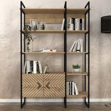 Βιβλιοθήκη Eduardo Megapap μεταλλική - μελαμίνης χρώμα sapphire oak 120x39x180cm 1 τεμ.