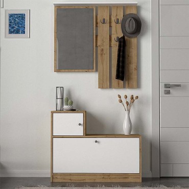 Έπιπλο εισόδου Galina Megapap από μελαμίνη χρώμα sapphire oak - λευκό 91,8x27x70cm 1 τεμ.